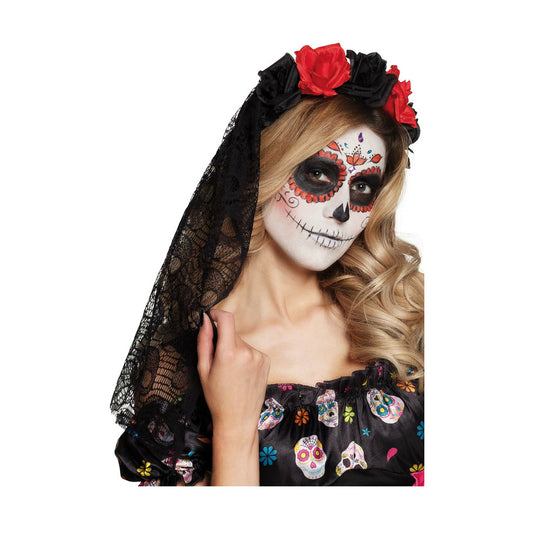 Diadema de Catrina Rosas con Velo | Don Disfraz