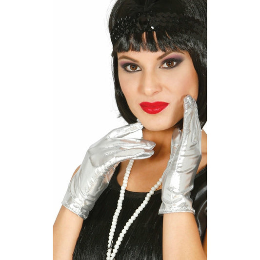 Guantes Cortos Brillo Plata | Don Disfraz
