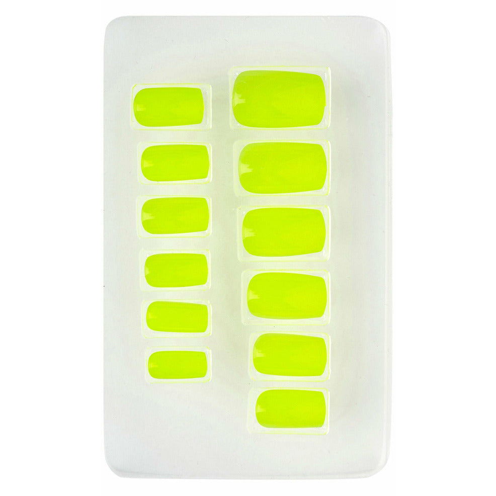 Kit 12 Uñas Amarillo Fluorescente | Don Disfraz