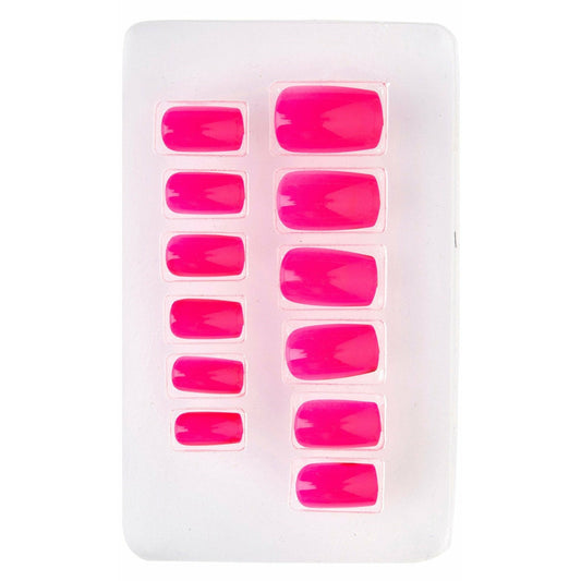 Kit 12 Uñas Fucsia Fluorescente | Don Disfraz