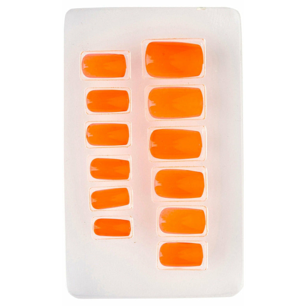 Kit 12 Uñas Naranja Fluorescente | Don Disfraz