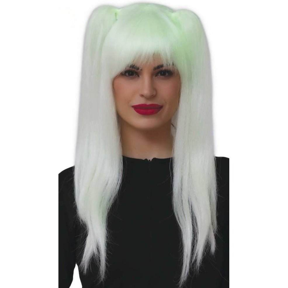 Peluca Blanca Fluorescente con Coletas | Don Disfraz