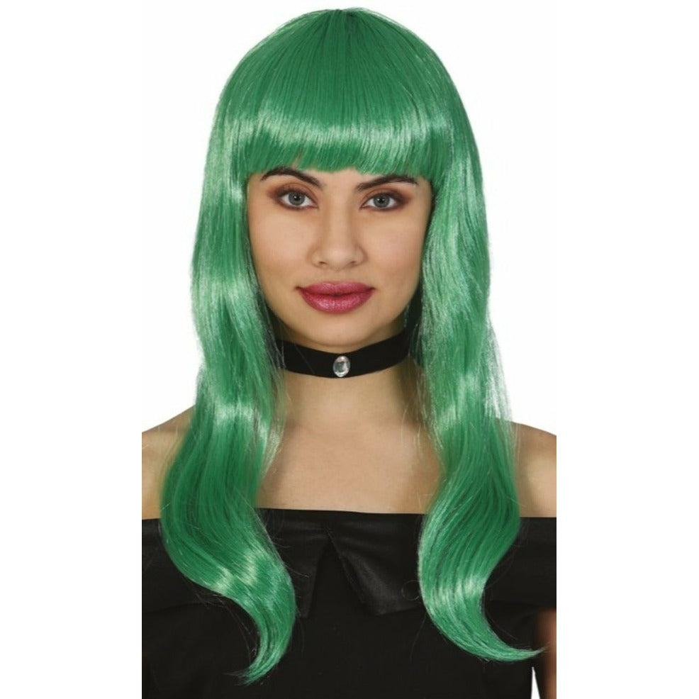 Peluca Verde Melena Ondas Flequillo | Don Disfraz